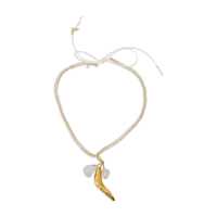 Bijuterii White Cord Necklace With Leaf Pendant In Brass Blend Woman Femei