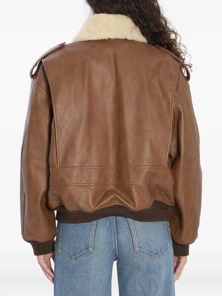 Bomber jacket Saint Laurent Bomber Jacket In Hammered Leather And Shearling BROWN Femei (BM 18705672) 4
