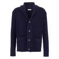 Cardigane Blue Cardigan With Shawl Collar And Interwoven Design In Wool Man Barbati