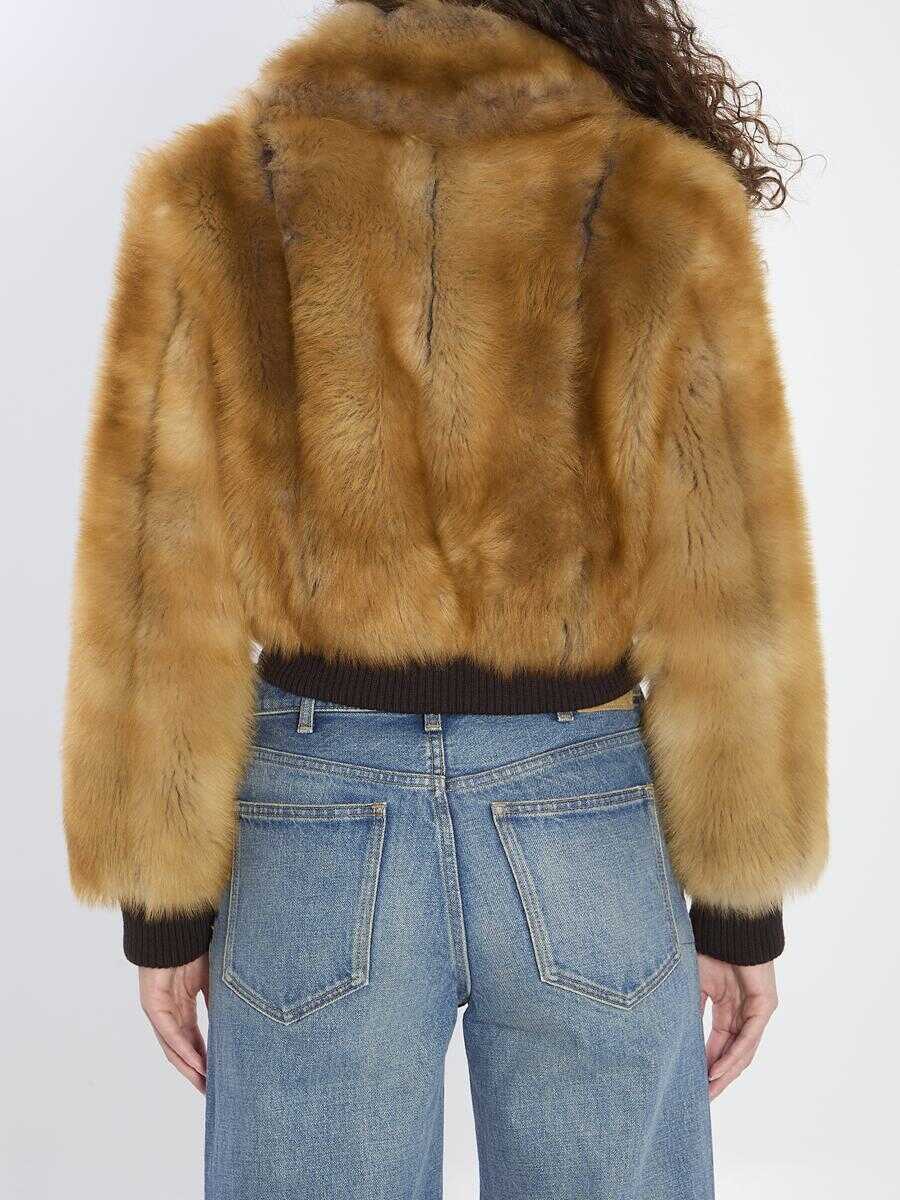 Bomber jacket Saint Laurent Bomber Jacket In Shearling Beige Femei (BM 18707151) 4