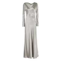 Rochii Grey Long Dress With Draped Details And Long Sleeves In Glossy Satin Woman Femei
