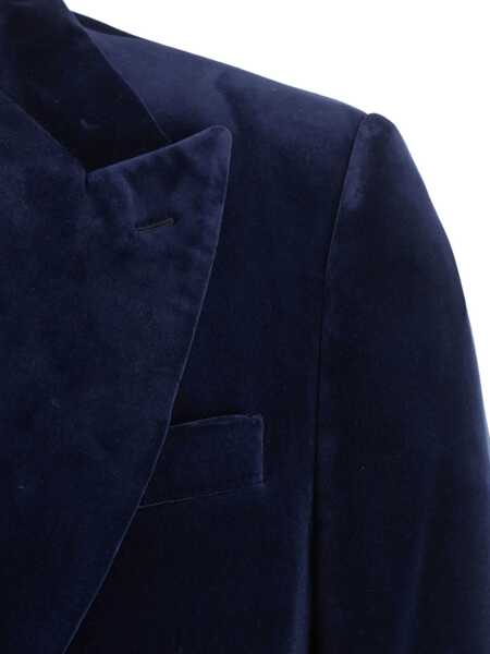 Geci Lardini Blue Single-Breasted Jacket With Pointed Lapels In Velvet Man BLUE Barbati (BM 18708132) 3