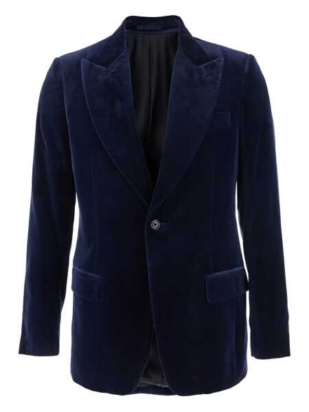 Geci Lardini Blue Single-Breasted Jacket With Pointed Lapels In Velvet Man BLUE Barbati (BM 18708132) 1
