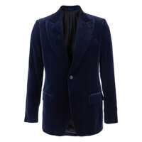 Geci Blue Single-Breasted Jacket With Pointed Lapels In Velvet Man Barbati