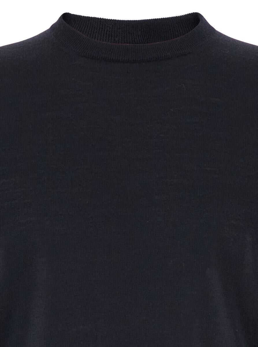 Pulovere PLAIN Blue Crewneck Sweater With Ribbed Trims In Wool Man BLUE Barbati (BM 18708951) 3