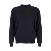 Pulovere PLAIN Blue Crewneck Sweater With Ribbed Trims In Wool Man