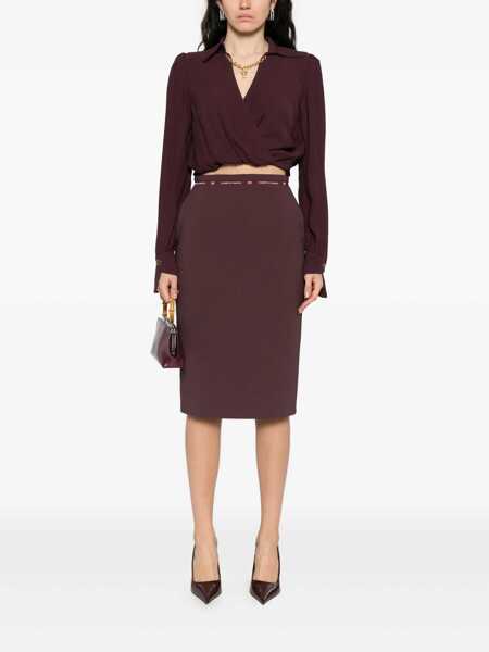 Fuste Elisabetta Franchi Bordeaux Skirt With Waistband Detail In Fabric Woman Red Femei (BM 18709020) 2