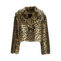 Paltoane Brown Fur Coat With All-Over Leopard Print In Faux Fur Woman Femei