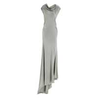 Rochii Grey Long Dress With Draped Details And Asymmetrical Hemline In Glossy Satin Woman Femei