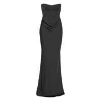 Rochii Black Long Dress With Corset And Draped Skirt In Fabric Woman Femei