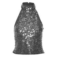 Topuri Grey Sleeveless Top With All-Over Sequins In Tech Fabric Woman Femei