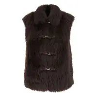 Geci Brown Sleeveless Shearling With Front Closure In Faux Fur Woman Femei