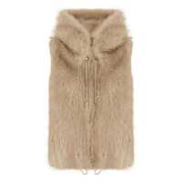 Geci Beige Sleeveless Jacket With Hood And Drawstring In Faux Fur Woman Femei