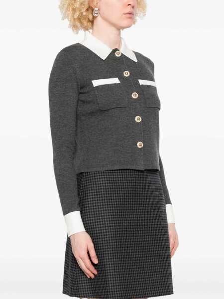 Cardigane Self-Portrait Cardigan With Contrasting Collar GREY Femei (BM 18723448) 3