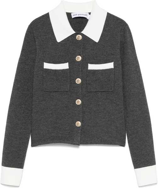 Cardigane Self-Portrait Cardigan With Contrasting Collar GREY Femei (BM 18723448) 1