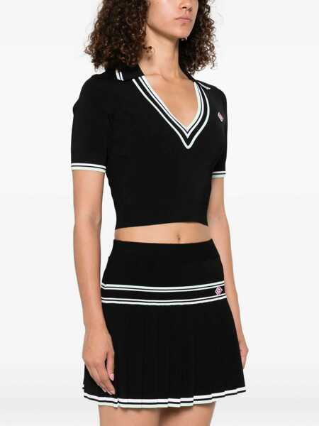 Tricouri Polo Casablanca Viscose V-Neck Polo Shirt BLACK Femei (BM 18723532) 3