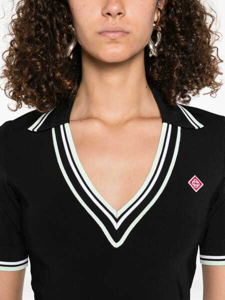 Tricouri Polo Casablanca Viscose V-Neck Polo Shirt BLACK Femei (BM 18723532) 5