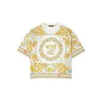 Tricouri Multicolor T-Shirt With Logo Lettering And All-Over Baroque Print In Cotton Woman Femei