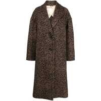 Paltoane Brown Coat With All-Over Animal Print In Wool Woman Femei