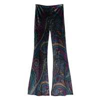 Pantaloni casual Blue Flared Pants With All-Over Paisley Print In Velvet Woman Femei
