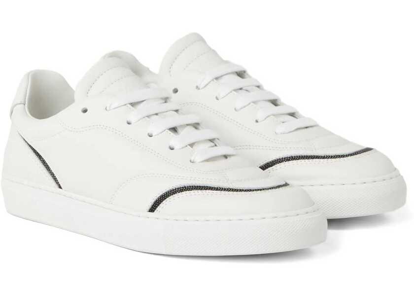 Sneakers Brunello Cucinelli Leather Sneakers with Shiny Details BLANCO Femei (BM 18729742) 2