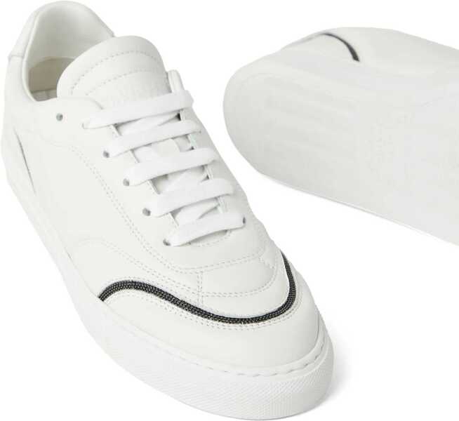 Sneakers Brunello Cucinelli Leather Sneakers with Shiny Details BLANCO Femei (BM 18729742) 4