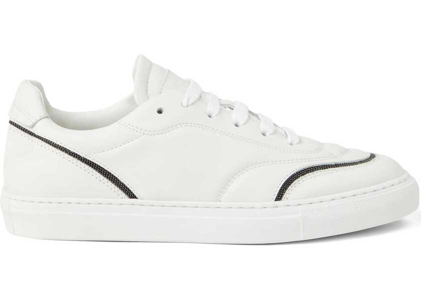 Sneakers Brunello Cucinelli Leather Sneakers with Shiny Details BLANCO Femei (BM 18729742) 1