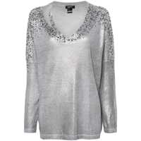 Camasi Avant Toi Linen Cotton V-Neck Pullover With Lamination And Rhinestones Clothing Femei