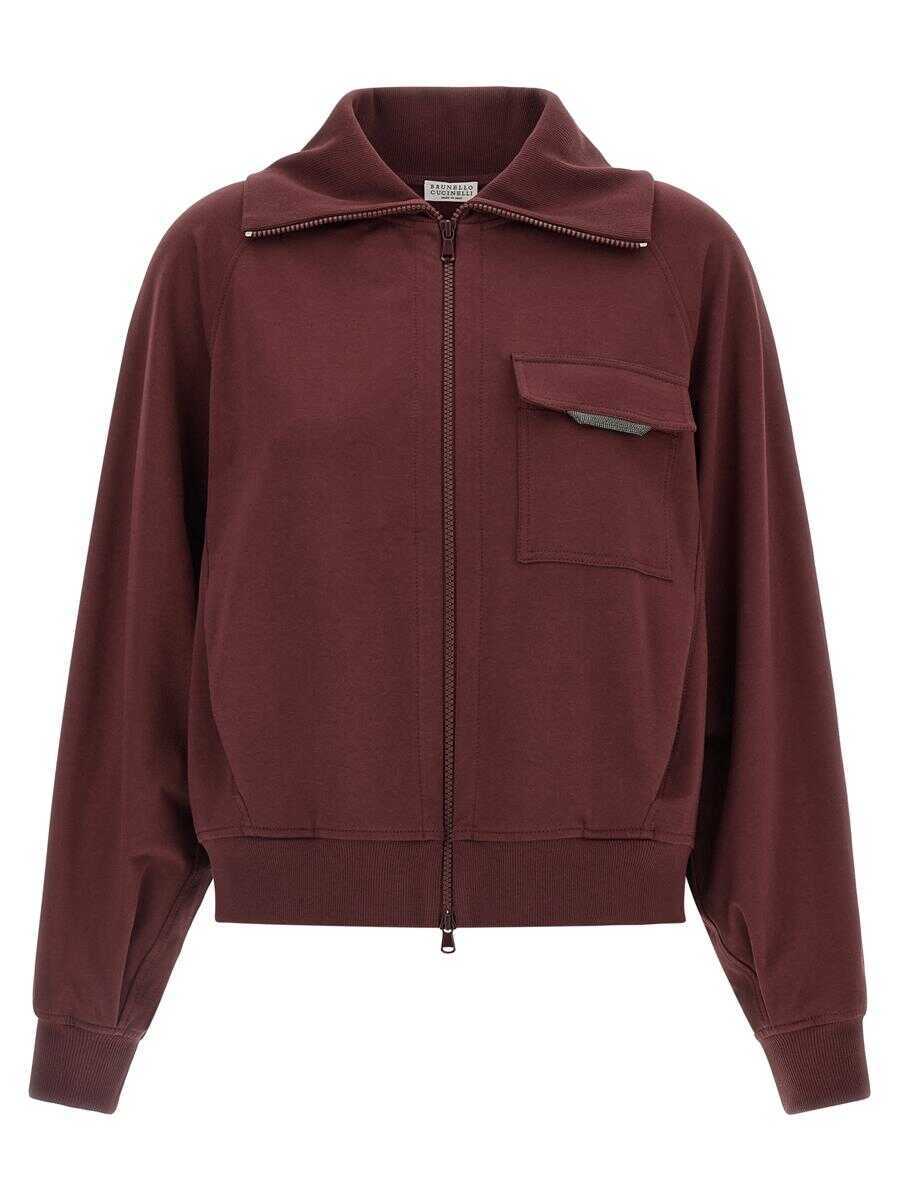 Pulovere Brunello Cucinelli Brunello Cucinelli Shiny Flap Detail Sweatshirt Red Femei (BM 18736866) 1