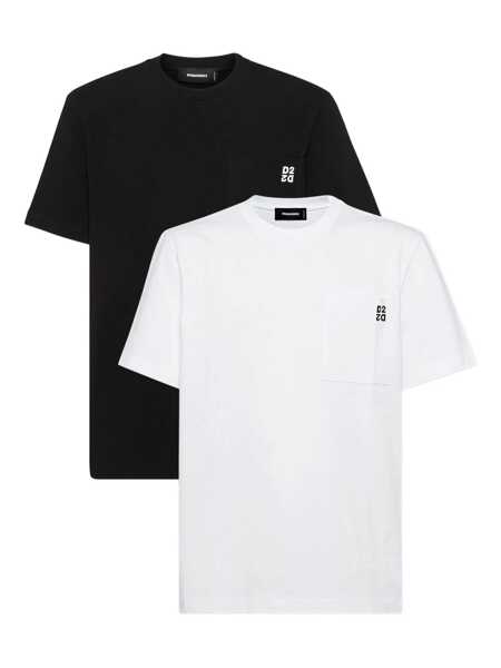 Topuri DSQUARED2 Black And White Set Of Two T-Shirts With Logo On The Front In Cotton Man WHITE Barbati (BM 18737460) 1