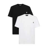 Topuri Black And White Set Of Two T-Shirts With Logo On The Front In Cotton Man Barbati