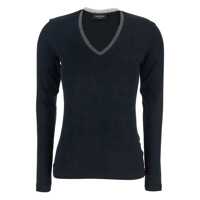 Tricouri Fabiana Filippi RIBBED COTTON V NECK LONG SLEEVE T-SHIRT WITH TULLE TRIM