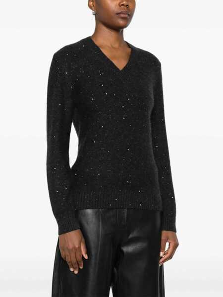 Pulovere Fabiana Filippi SEQUIN V NECK SLIM FIT SWEATER Gray Femei (BM 18738462) 3