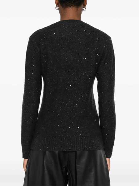 Pulovere Fabiana Filippi SEQUIN V NECK SLIM FIT SWEATER Gray Femei (BM 18738462) 4