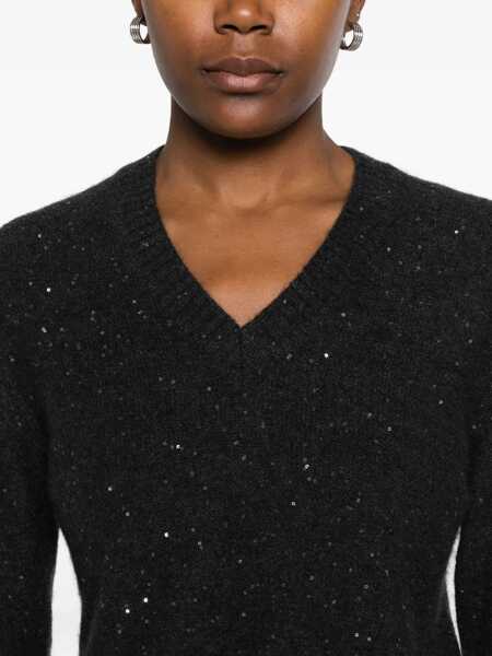Pulovere Fabiana Filippi SEQUIN V NECK SLIM FIT SWEATER Gray Femei (BM 18738462) 5