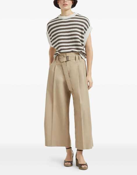 Pantaloni casual Brunello Cucinelli Pleated crop Pants SAHARA Femei (BM 18739078) 2