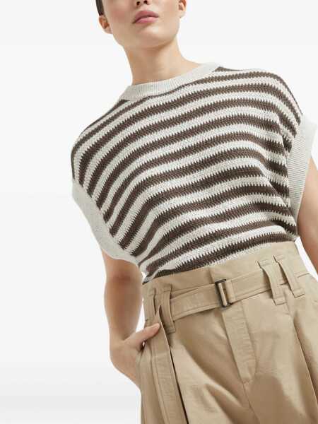 Pantaloni casual Brunello Cucinelli Pleated crop Pants SAHARA Femei (BM 18739078) 5