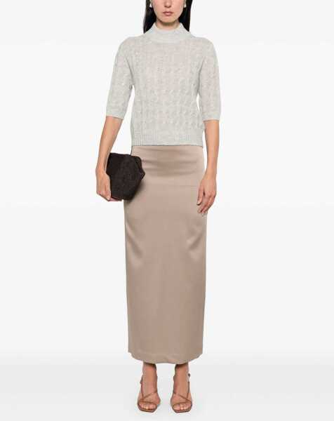 Fuste Brunello Cucinelli Satin midi Skirt TORTORA Femei (BM 18739189) 2