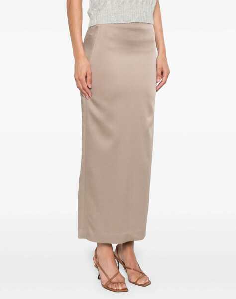 Fuste Brunello Cucinelli Satin midi Skirt TORTORA Femei (BM 18739189) 3