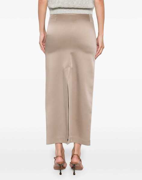 Fuste Brunello Cucinelli Satin midi Skirt TORTORA Femei (BM 18739189) 4