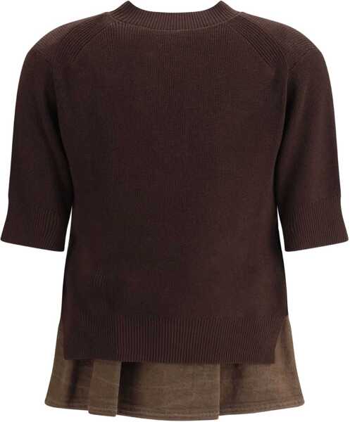 Pulovere Sacai Denim detail Sweater BROWN Femei (BM 18739237) 2