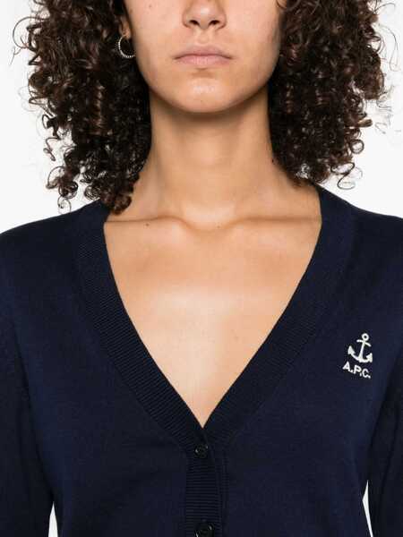 Cardigane A.P.C. Cardigan With Embroidered Logo BLUE Femei (BM 18739318) 5