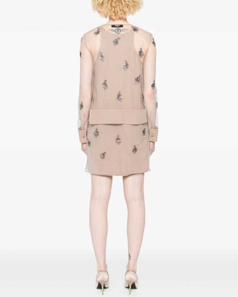 Rochii casual Fendi Tulle Dress With Embroidery NUDE Femei (BM 18742405) 4