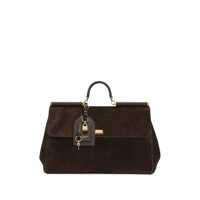 Genti de mana Brown Handbag With Removable Shoulder Strap And Padlock Charm On The Front In Suede Woman Femei