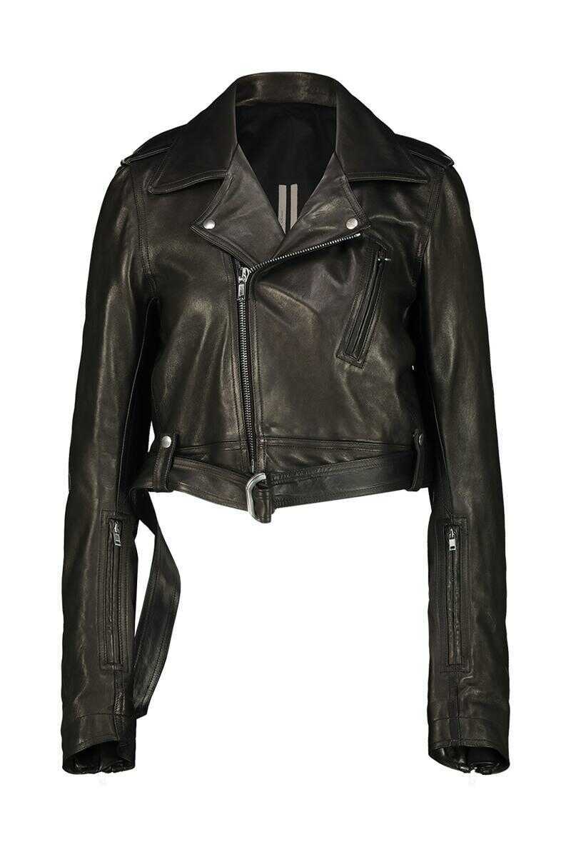 Geci Rick Owens Rick Owens Cropped Luke Stoges Leather Jacket Clothing Black Femei (BM 18746445) 1