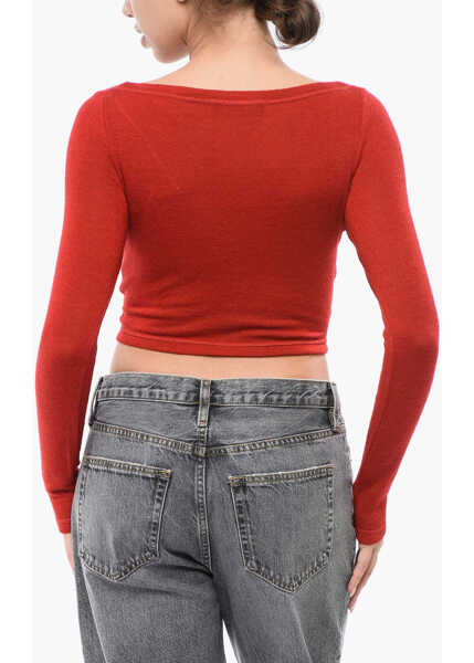 Bluze MACCAPANI Long Sleeved Knitted Angela Crop Top With Braided Design And Red Femei (BM 18747301) 2