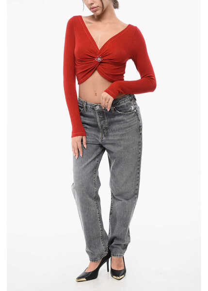 Bluze MACCAPANI Long Sleeved Knitted Angela Crop Top With Braided Design And Red Femei (BM 18747301) 4