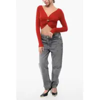 Imbracaminte Dama pagina 412 - Bluze MACCAPANI Long Sleeved Knitted Angela Crop Top With Braided Design And Red Femei (BM 18747301) - B-mall.ro