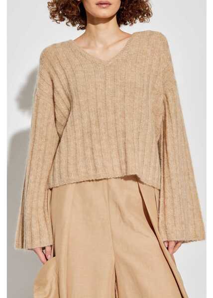 Pulovere BY MALENE BIRGER Ribbed Wool Blend V-Neck Sweater Beige Femei (BM 18747304) 3