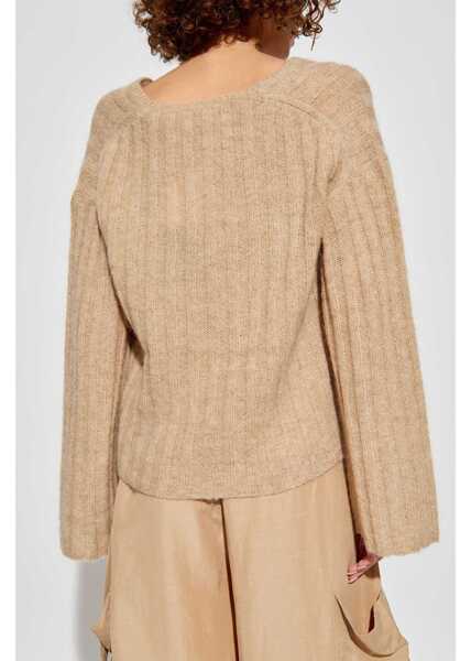 Pulovere BY MALENE BIRGER Ribbed Wool Blend V-Neck Sweater Beige Femei (BM 18747304) 4